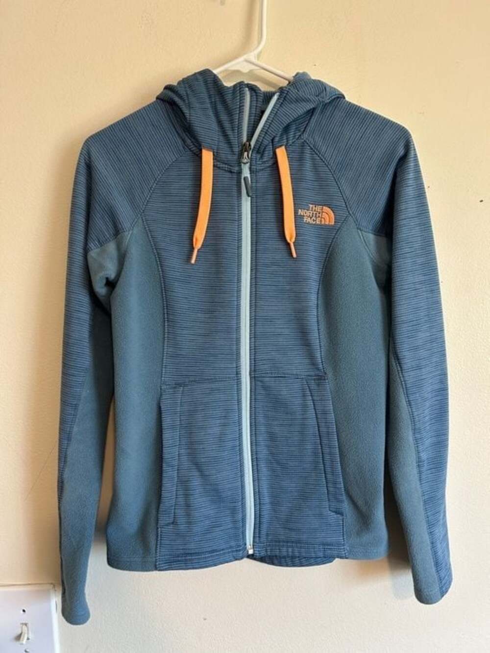 The North Face Light Blue Women's Hooded Zip Jacket with Orange Accent